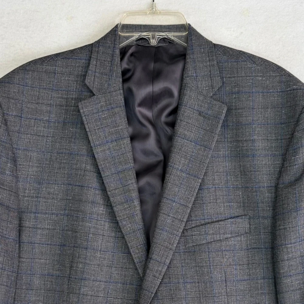 Lauren Ralph Lauren Blazer Mens 48R Wool Silk Linen Gray Glen Plaid Sport Coat